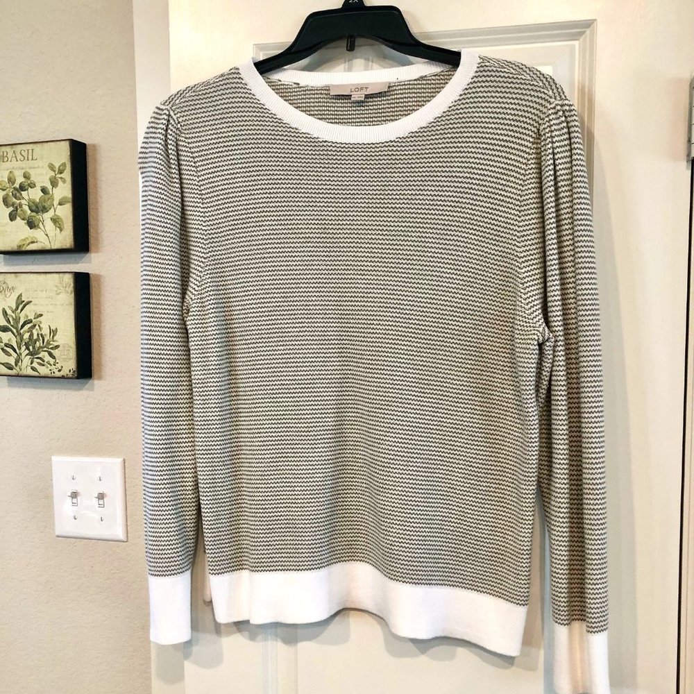 Loft Forest Green and White Chevron Sweater